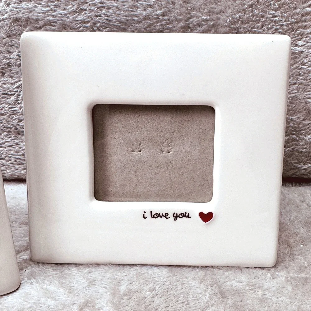 Russ White Ceramic I Love You Heart Love‎ Picture Frames Set of 2 Romantic Decor